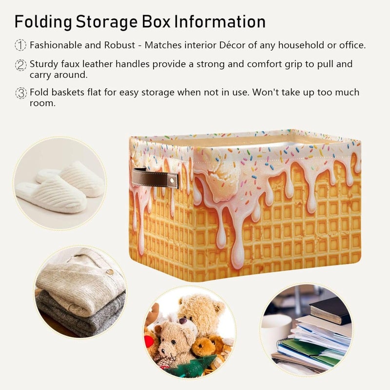 DOMIKING Icecream Waffle Yellow Rectangular Storage Bin Basket with Handles - Nursery Storage Laundry Hamper Storage Baskets - Image 5